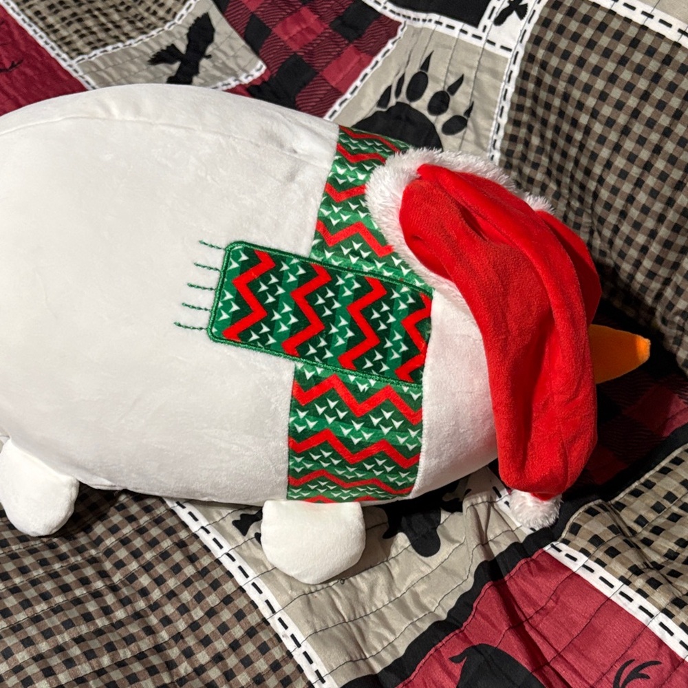 Festive Snowman Holiday Pillow with Red Hat - Picture 2 of 4